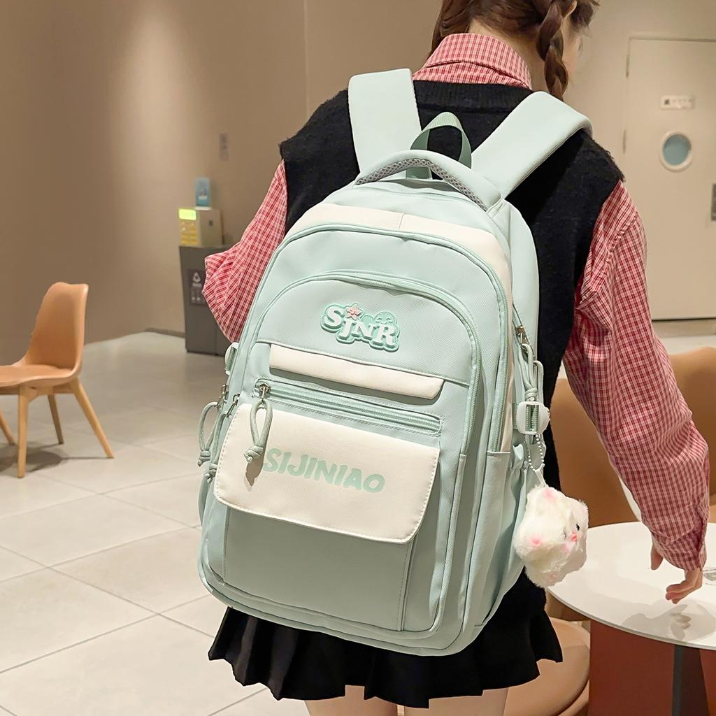 Schoolbag new high-value large-capacity ins burden reduction fashionable simple contrasting versatile schoolbag junior high school student backpack 