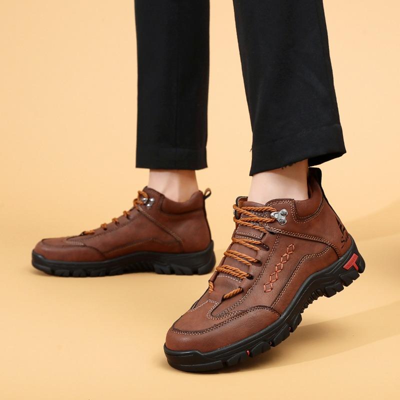 Handmade Men's Boots High-Top Casual Shoes Lace-Up Outdoor Men Hiking Shoes Non-slip Leather Ankle Boots Plus Size Fashion Boots