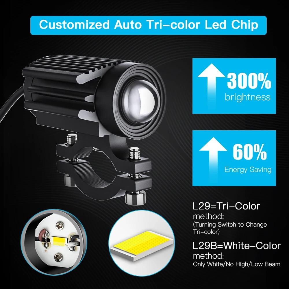 Motorcycle LED Headlight Projector Lens Dual Color ATV Scooter for Moto Bike Car Headlamp Light Auxiliary Spotlight Fog Light