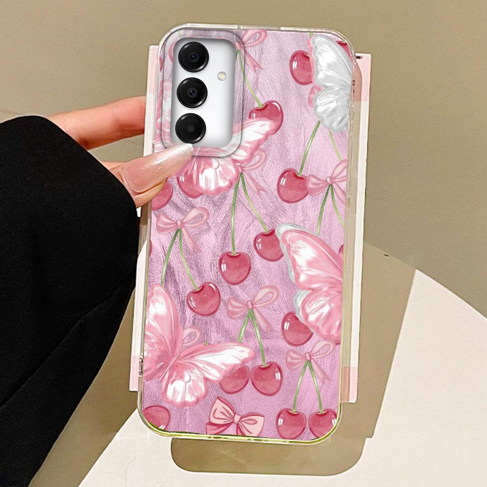 Cartoon Pink Fruit Cherry Butterfly Phone Case for Samsung Galaxy A55 A56 A36 A26 A16 A53 A06 A14 A24 A34 A54 A15 A25 A35 Cover