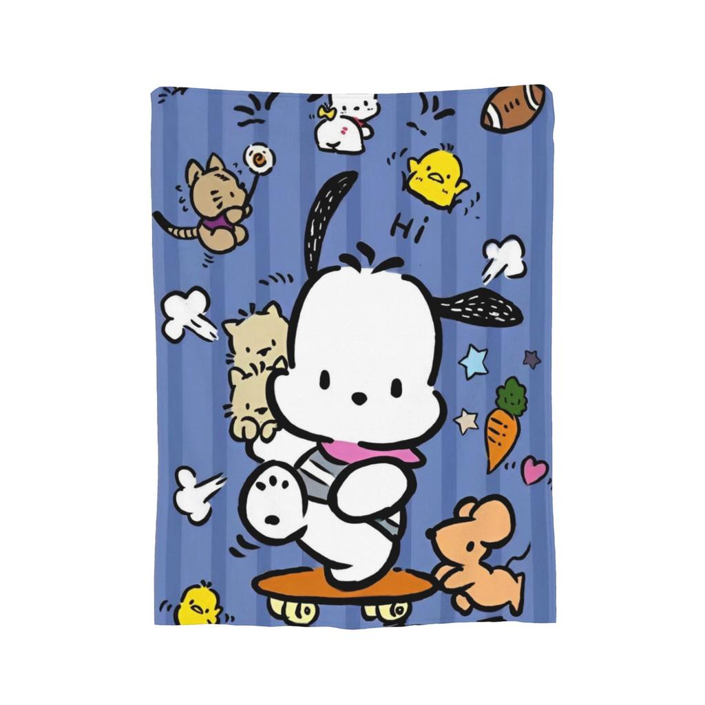 Pochacco Cute Blue Flannel Blanket Cartoon Dog Awesome Throw Blanket for Bed Sofa Couch 125*100cm Bedspreads,