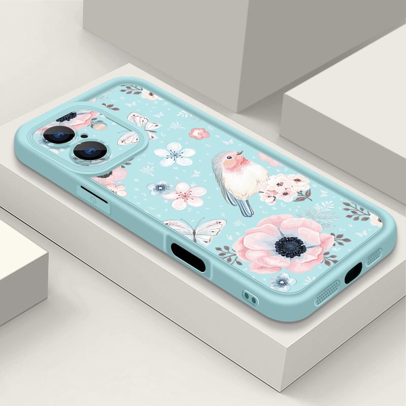 Flowers Pattern Phone Case For iPhone 16 Pro Max 16e 15 14 13 12 11 XR XS 8 7 ShockProof Soft TPU Silicone Cover Fundas