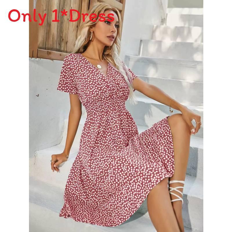 Polyester Floral Print A Line Dress With V Neck For Summer Casual Women