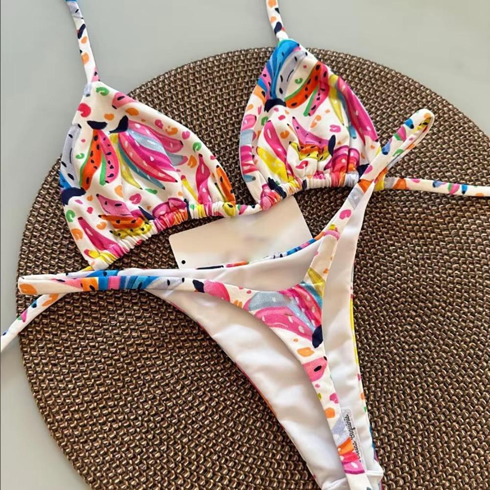 Sexy Leopard Print Patchwork Halter Bikini Set New Swimwear Women's Swimsuit Beachwear Lacing Up Bathing Suit