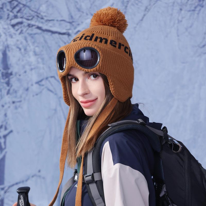 

Зимняя шапка-пуловер детская с очками помпоном вязаная шерстяная шапка для улицы защита от холода защита ушей