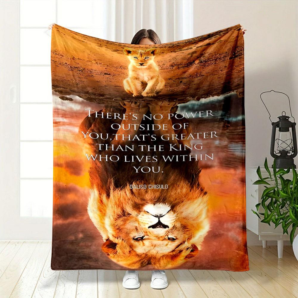 Lion Cub Reflection Inspirational Blanket Printed Blanket for Living Room Bed Couch lunch break Soft Cozy Blanket for Friend's festival Gift