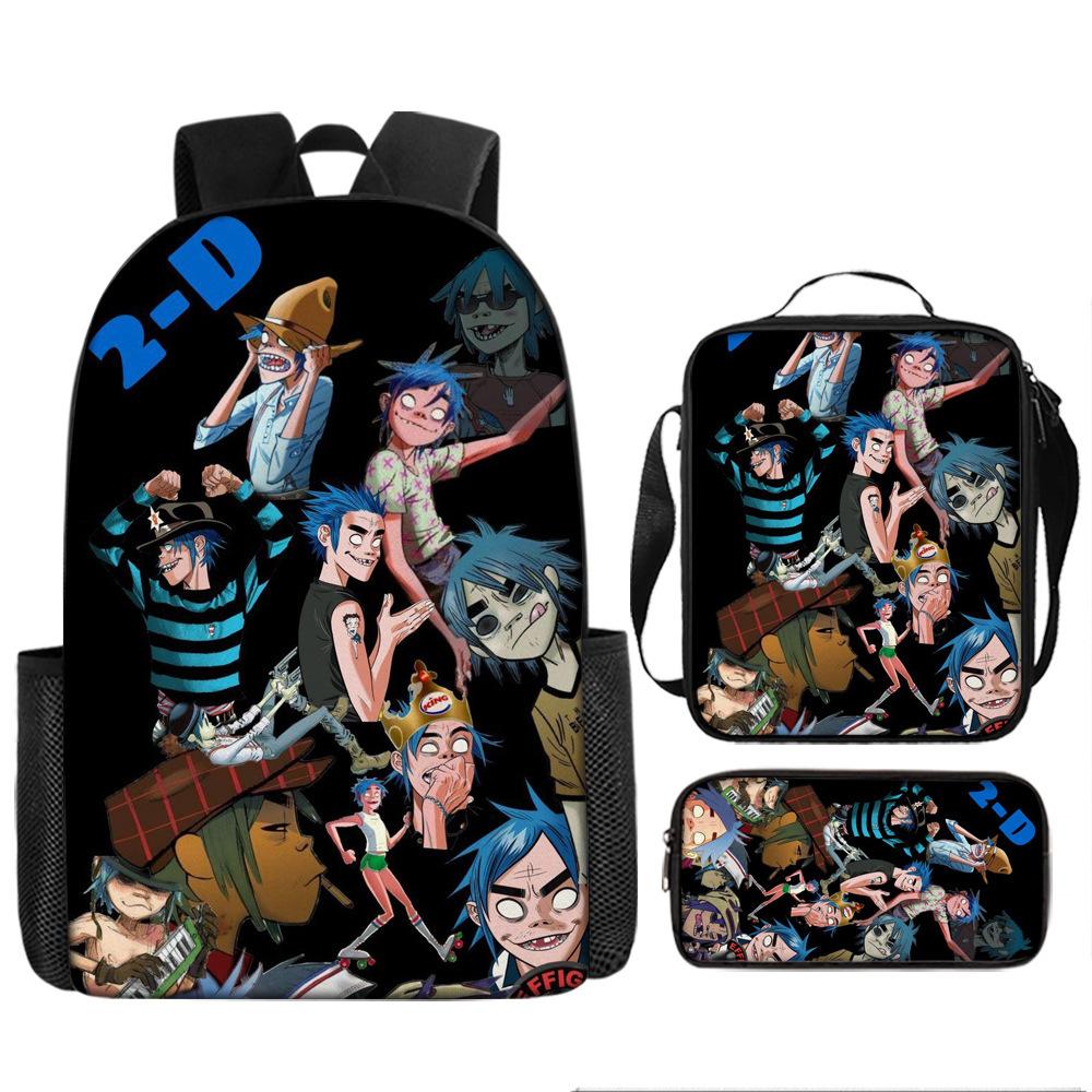 Hot selling British virtual band Gorillaz student backpack cartoon children's backpack shoulder bag pencil case three piece set