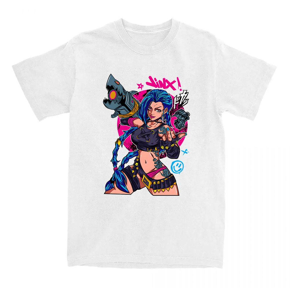 Game Jinx Arcane Tshirts Short Sleeve Summer Oneck Teeshirt Graphic Printing Clothes Hip Hop Streetwear Unisex Cotton Soft Tee