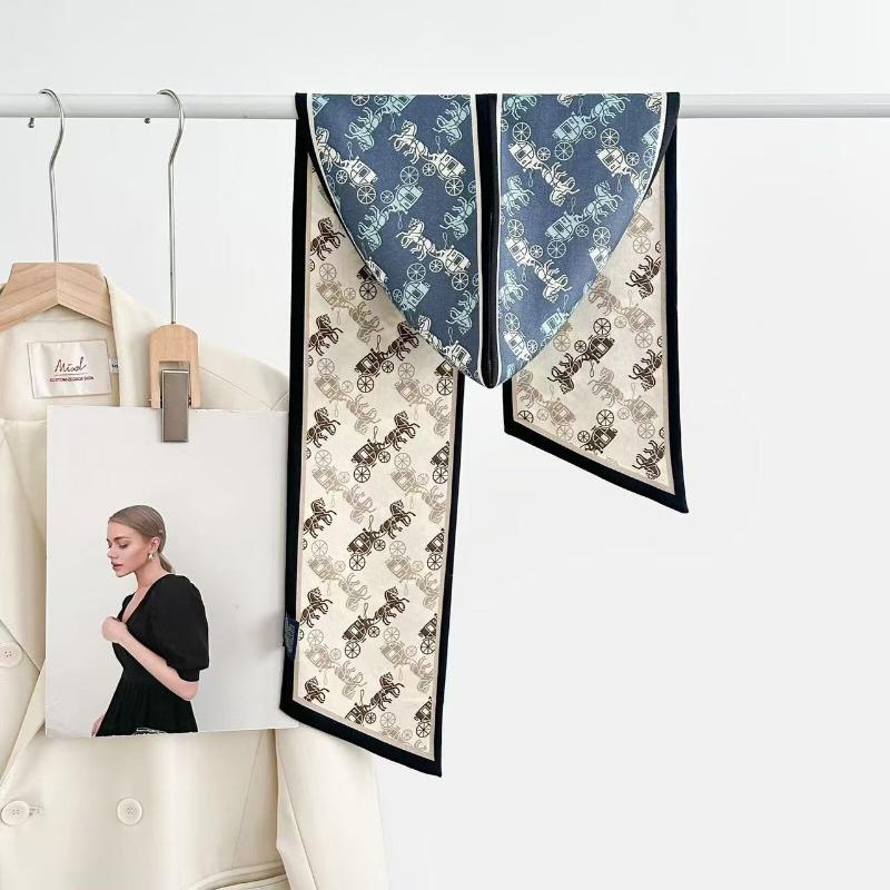 

Spring and Autumn new double-sided heterochrome silk wool neck protection scarf women s versatile high-end silk hair streamer small scarf 150cm