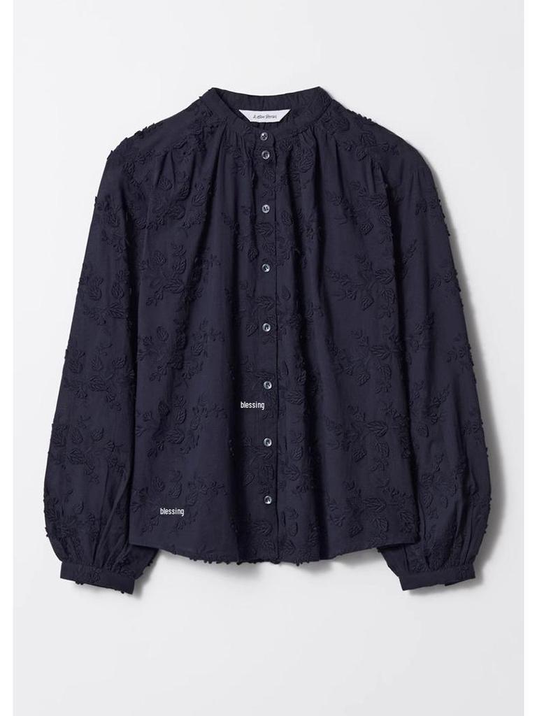 French Embroidered Women's Long Sleeve Cotton Blouse - High-End Autumn Collection