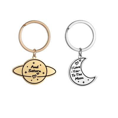 Planet Moon Stainless Steel Couple Keychain Romantic Universe Design Fashion Pendant Practical Valentine's Day Gift