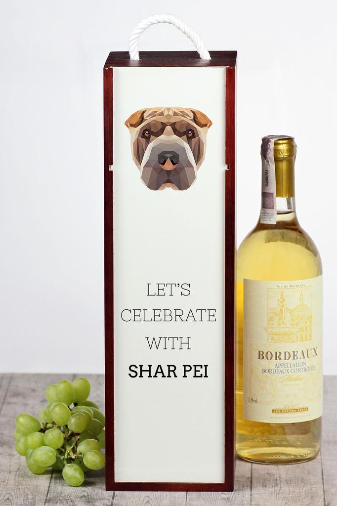 Shar Pei - Geometryczne Pudełko Ze Zdjęciem I Napisem Na Wino Marki Art-Dog