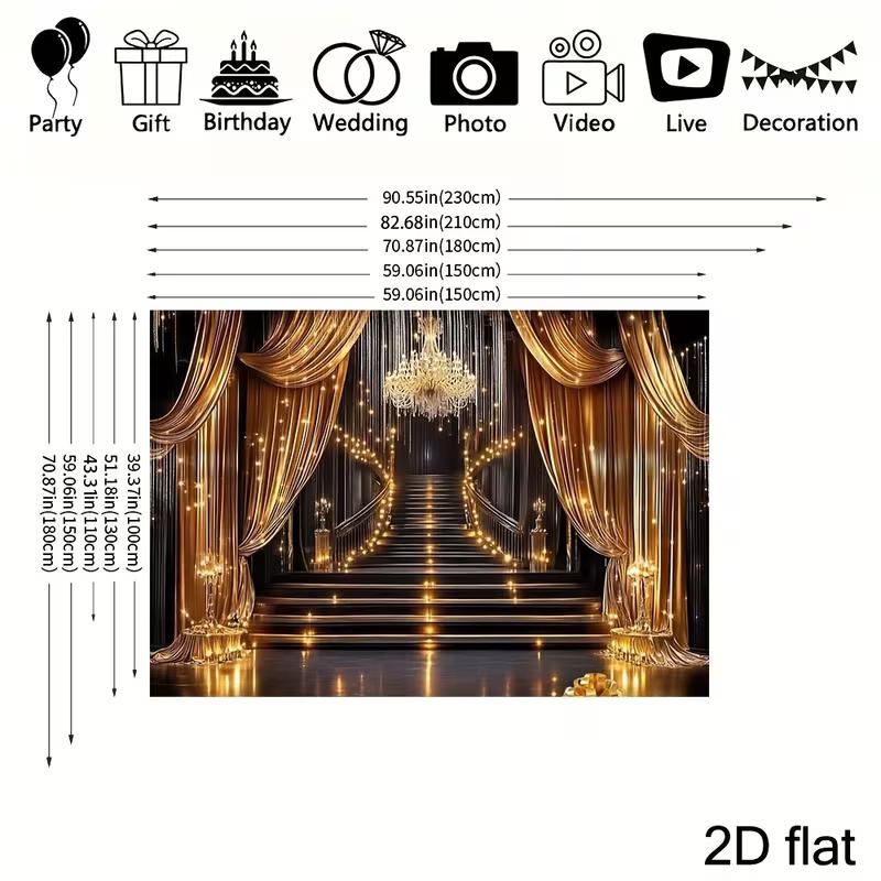 Schwarz-Gold Bühnenhintergrund Eleganter Ballsaal Treppenhaus mit Lichtern Fotografie Hintergrund