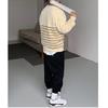 Spring and Autumn Men's Fashion Simple Round Neck Spliced Stripe Long Sleeve Loose Casual Thin Versatile Sweater T-shirt
