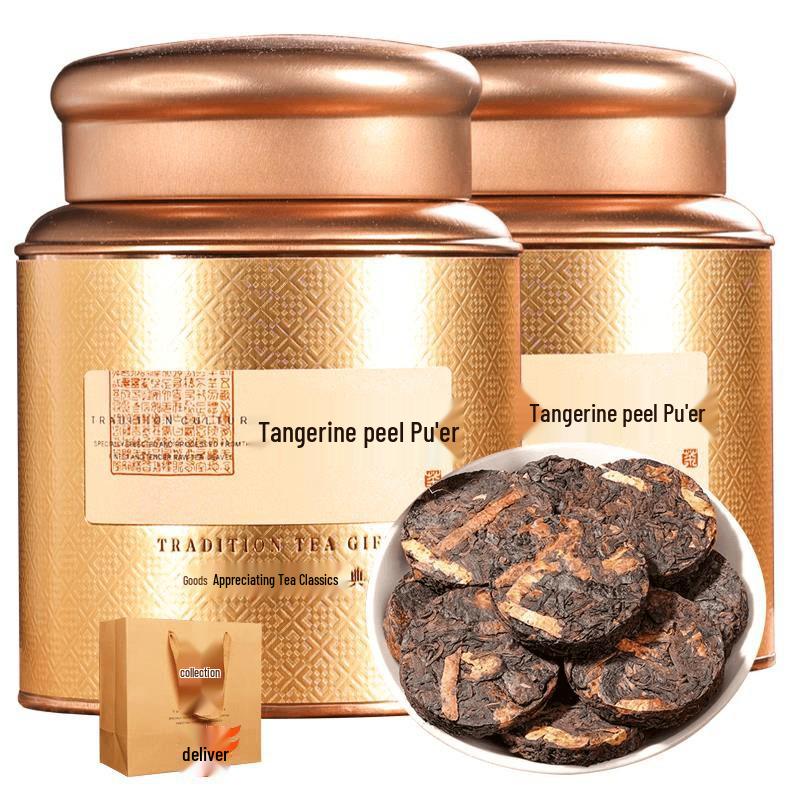 Xinhui Aged Tangerine Peel Pu er Ripe Tea: Yunnan Ancient Tree Compressed Cake with Rich Aroma. 250g Tangerine Pu er Tea * 1 can