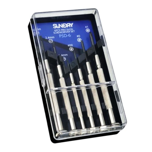 SUNDRY Precision Screwdriver Set, 6-Piece Set (+00/+0/+1/-1.4/-2.4/-3.0mm) with Storage Case, for Small Screws, Machine Screws, Watches, Glasses, Toys