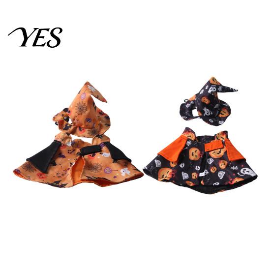 Halloween Dog Cape And Hat 1 Set Pet Costume, Adjustable Wizard Cape, Cute Pumpkin Fun Outfit Ghost Prints, for Small Dogs Cats Festive Apparel Print