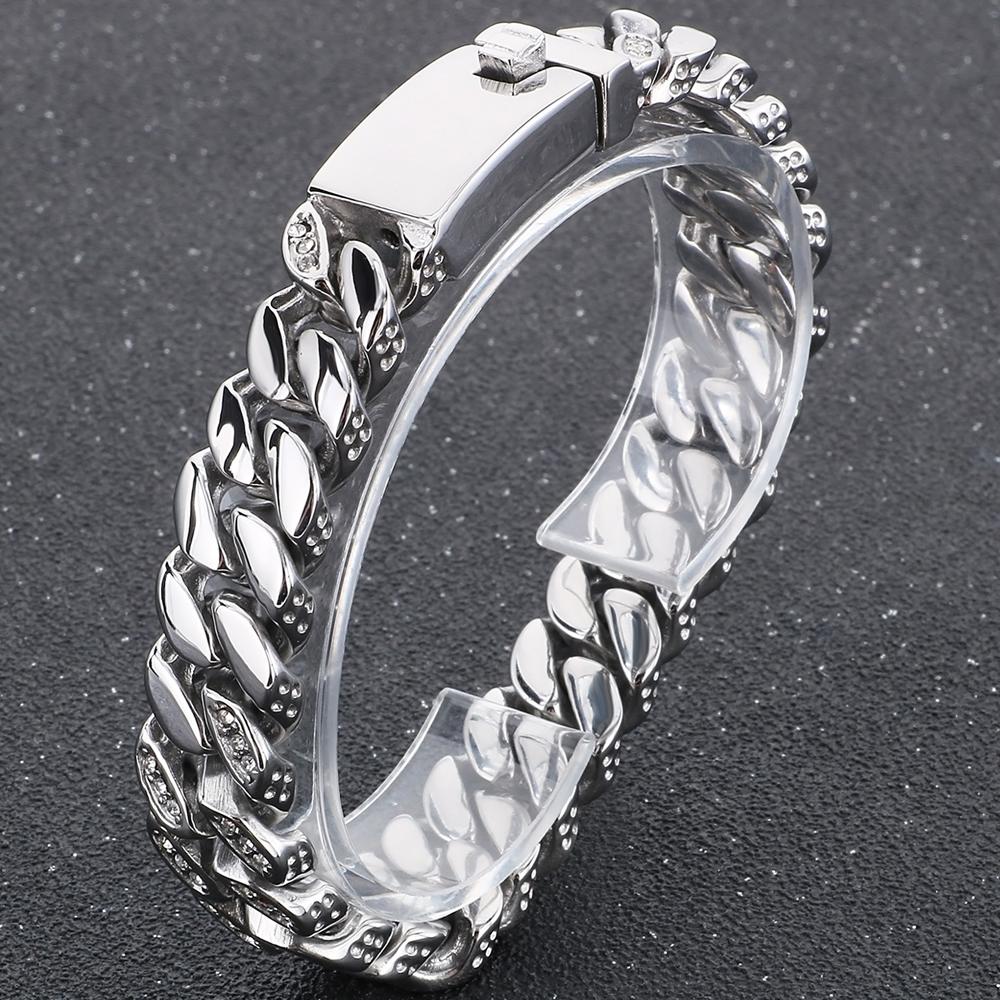 316L Stainless Steel 12MM Width Cuban Chain Bracelet for Men Hiphop Men's Bracelets With CZ Birthday Jewelry Gifts for Boyfriend