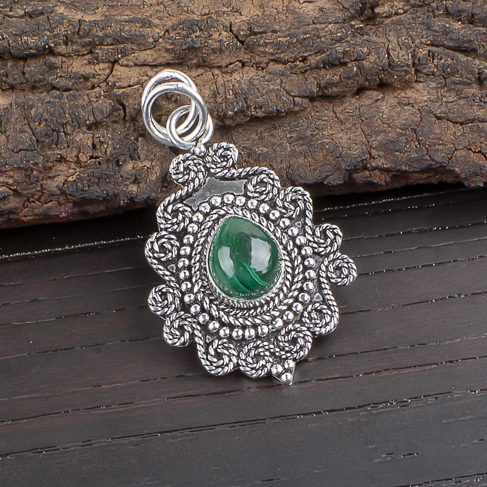 

Подвеска с малахитом, ювелирное изделие, подвеска из стерлингового серебра 925 пробы, ювелирное изделие ручной работы для свадебного подарка 1.55 Inches зелёный