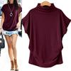Summer Fashion Women Solid Color Loose Turtle Neck Short Sleeve T-Shirt Top