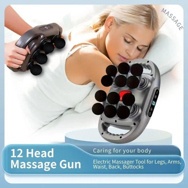 2026 New 12 Head Massage Gun, Deep Tissue Impact Massager, Suitable for The Back, Shoulders, Legs, and Feet - Silent Handheld Massage Dev