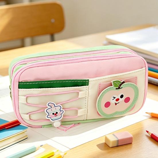 Estuche de Lápices de Dibujos Animados con Cremallera y Cordón Bolsa de Papelería Multifuncional para Estudiantes Gran Capacidad Resistente al Agua Lápiz para Material Escolar