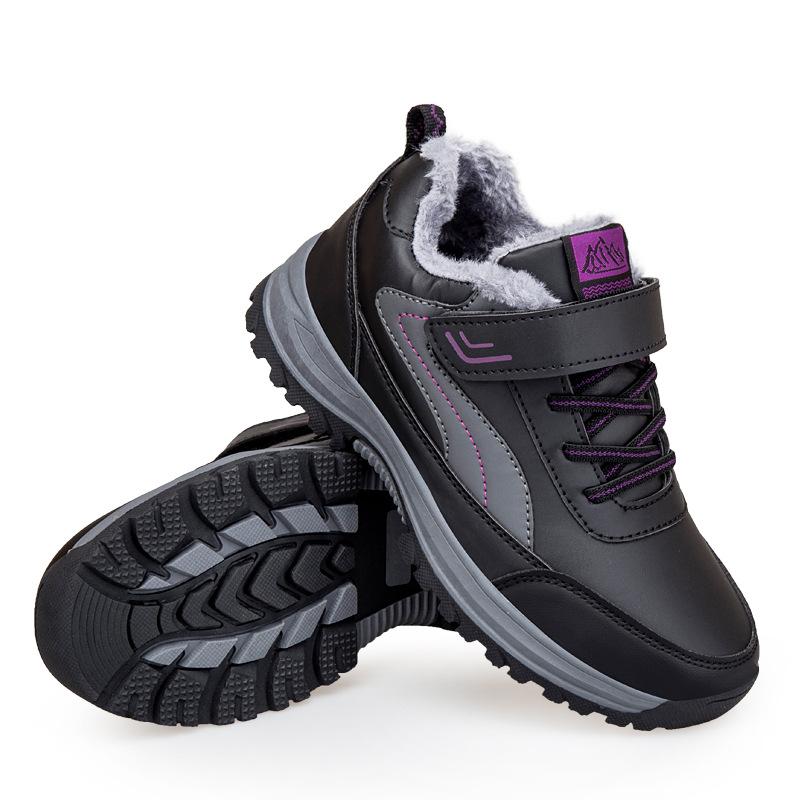 Cotton shoes winter velvet warm thickened non-slip mother shoes leather surface waterproof walking shoes snow boots