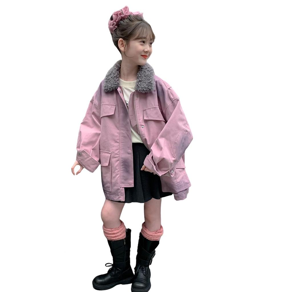 Girls' Thick Purple Fleece-Lined Parka - Autumn/Winter 2025 Fashion for Big Kids