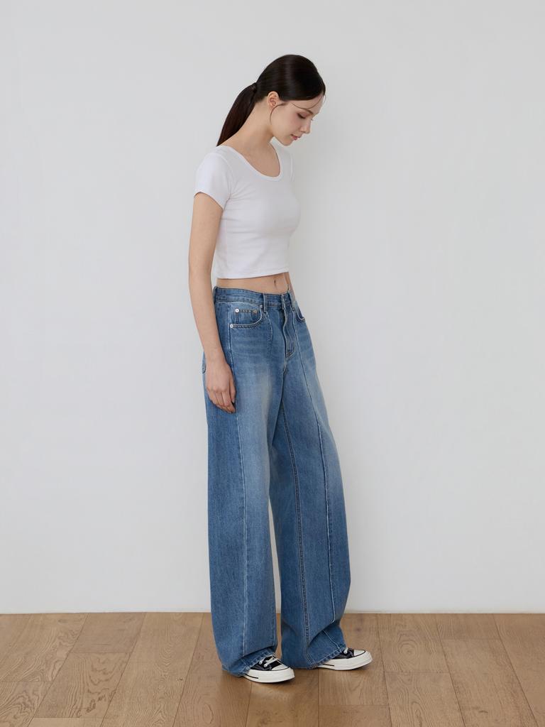 Kkomma Cmj06 Balloon Curved Wide Cut Denim Pants