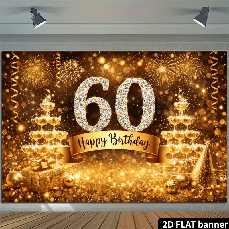 2D Luxury Black Gold Bokeh 60 Years Old Birthday Photography Backdrop Banner