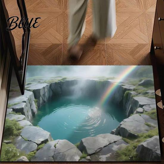 Living Room Area Bottomless Pit Mat 3D Illusion Floor Rug Optical Hole Realistic Fun Entrance