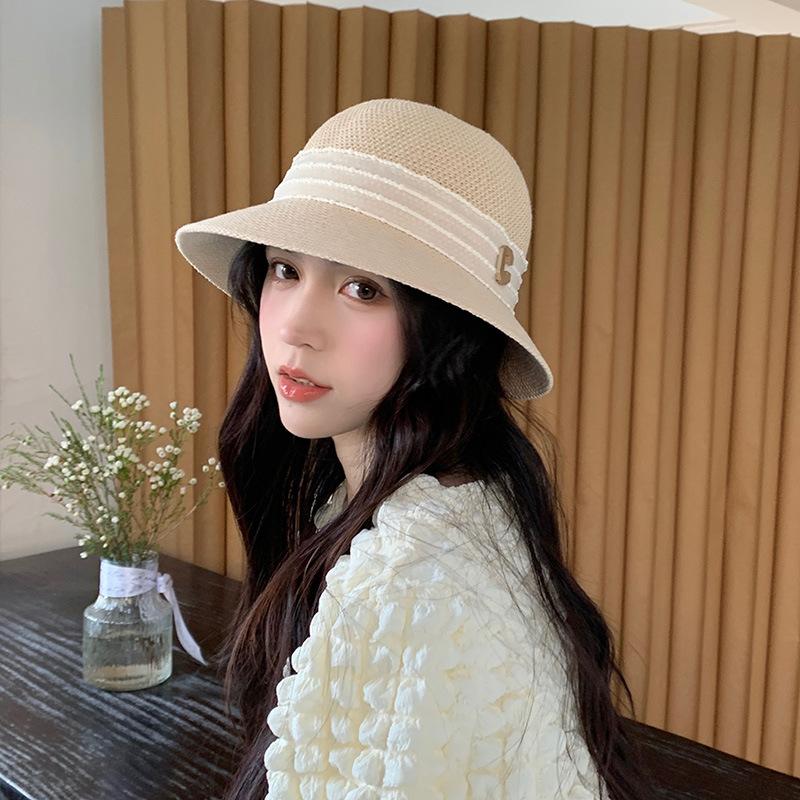 Letter C decoration with dome spring and summer travel sunshade sunscreen hat children's casual washbasin hat