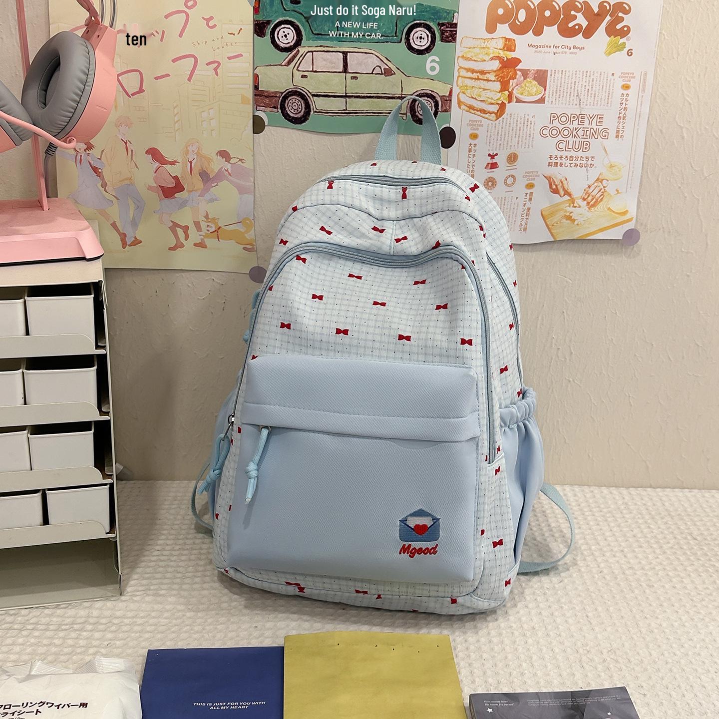 

Sweet Bow Japanese-Style Backpack: Lightweight, Waterproof Double Shoulder Bag for Middle and High School Students.