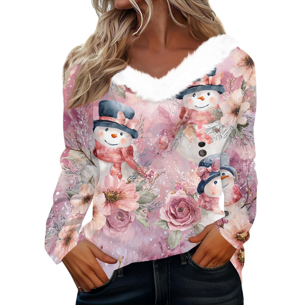 Long Sleeve Shirts For Women Cute Tops Christmas Prints Tees Blouses Casual Plus Size Basic Tops Pullover
