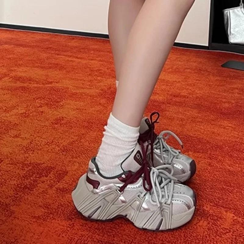 Shoes Female 2025 Mesh Women's Vulcanize Shoes Outdoor Breathable Women Casual Sneakers Round Toe Platform Lace Up Women's Shoes