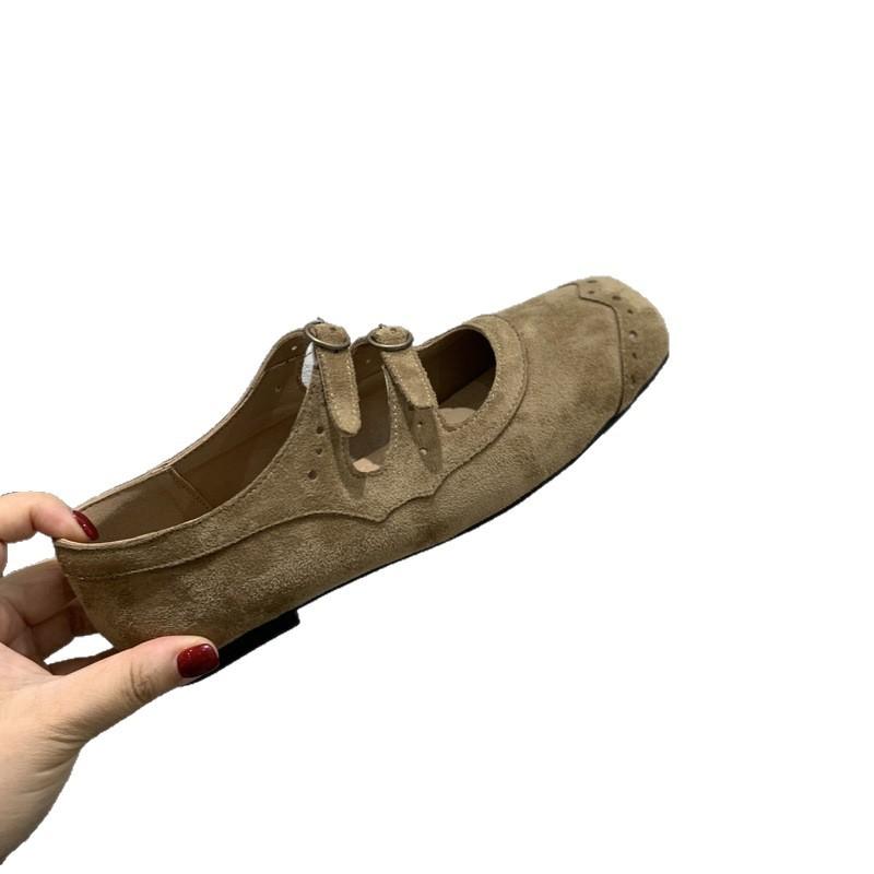 Retro Brown Square Head Mary Jane Shoes Ballet Shoes Women's 2025 Autumn New Korean Version French Shallow Mouth Single Shoes Women