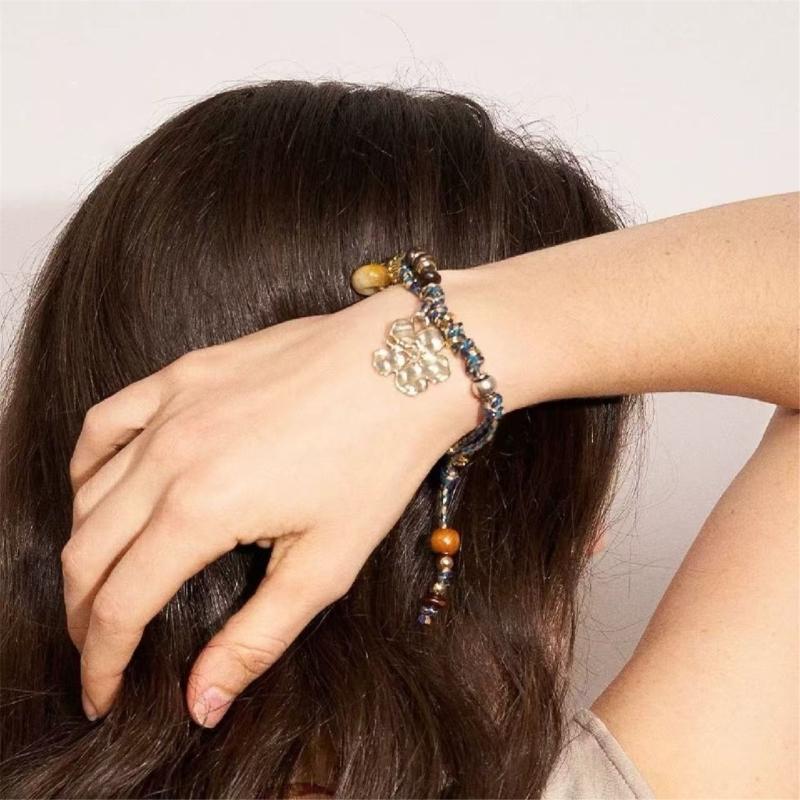 Hibiscus Beaded Keychain Bracelet Handwoven Hand Bangle Jewelry Tropical Inspired Everyday Wear Wrist Accessory