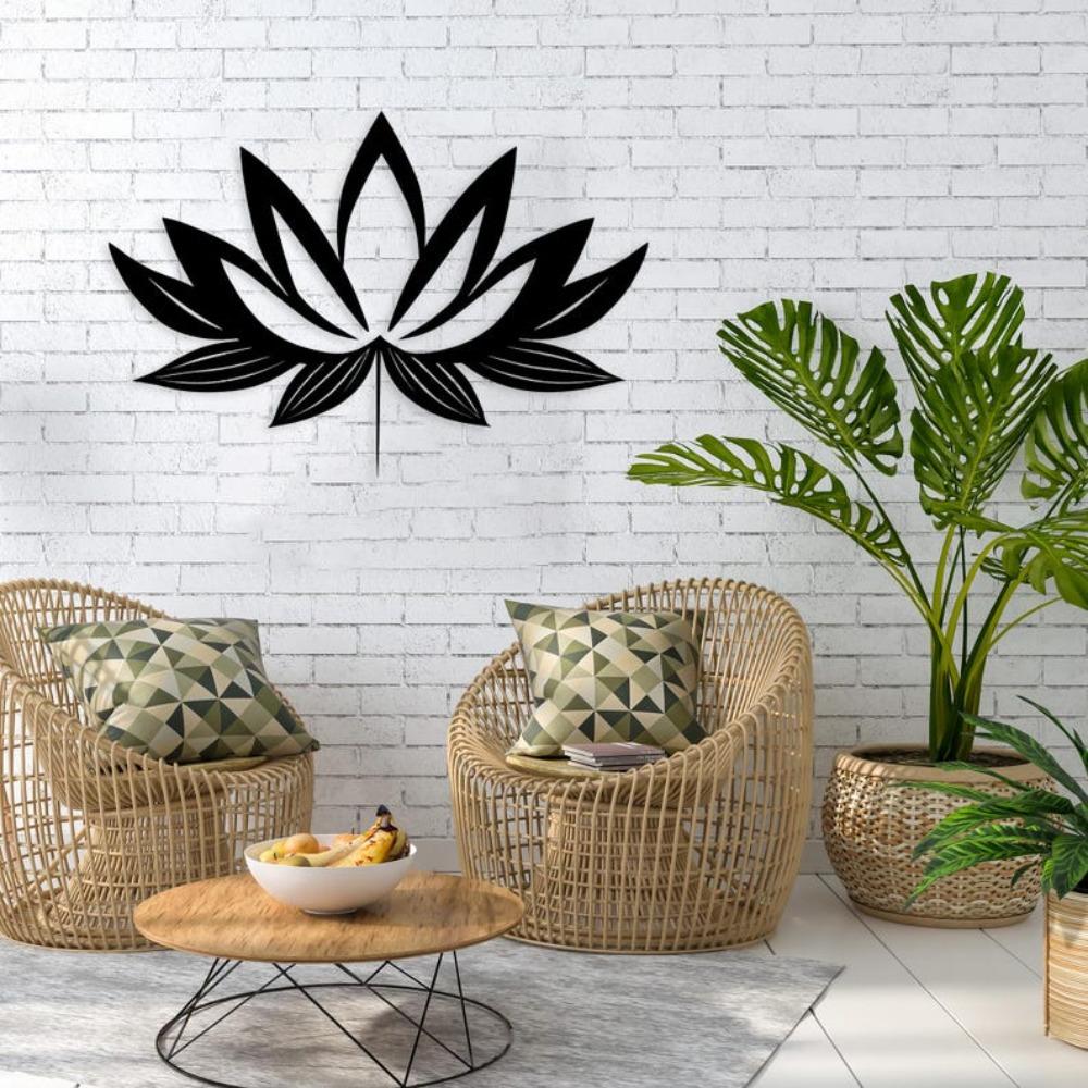 Black Metal Lotus Flower Wall Art Minimalist Modern Home Decor