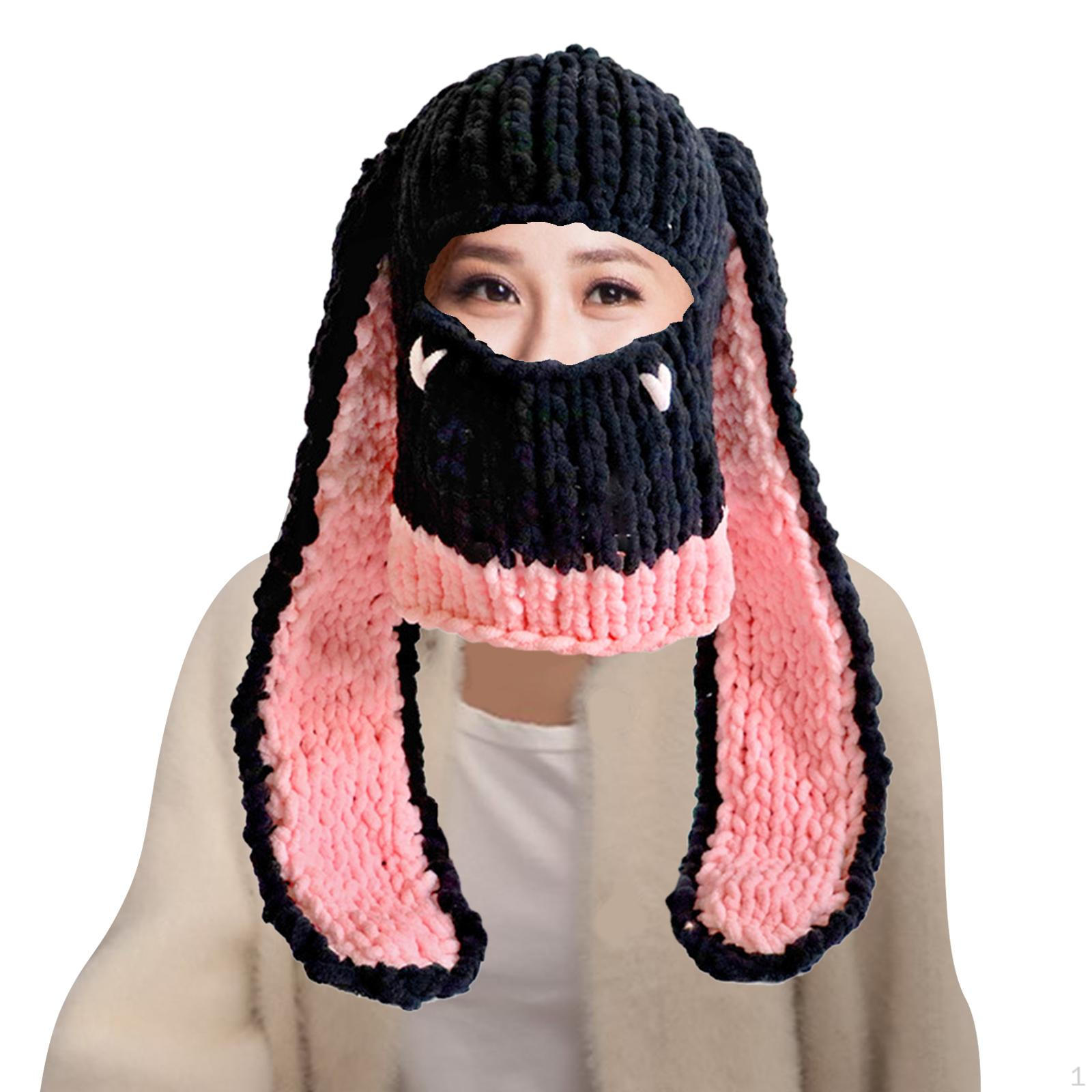 Cute Winter Knitted Beanie, Outdoor Windproof Balaclava Soft Ear Beanie for