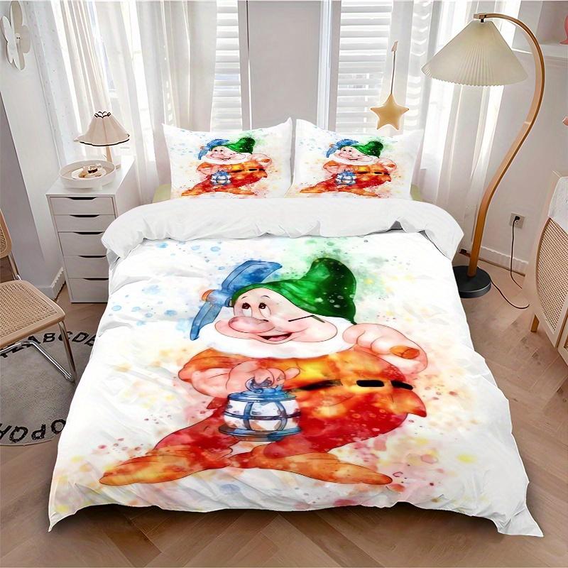 3pcs Disney Dwarfs Pattern Bedding Three-Piece Set (1 Cover + 2 Pillowcases, No Fillings) D021