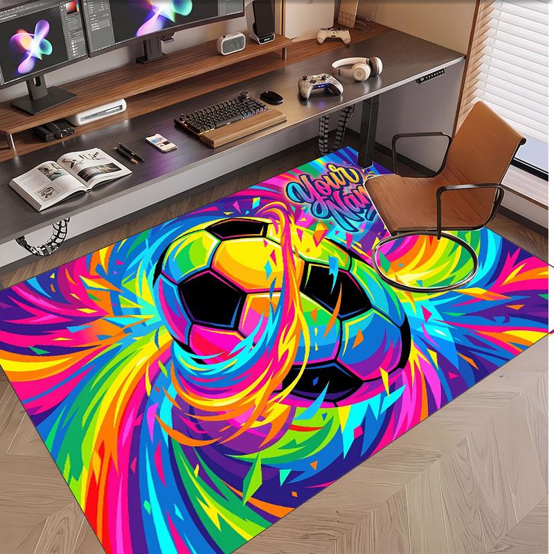 Soccer Theme Soft Crystal Velvet Rug Custom Name & Text Print Non Slip Floor Rug for Bedroom Living Room
