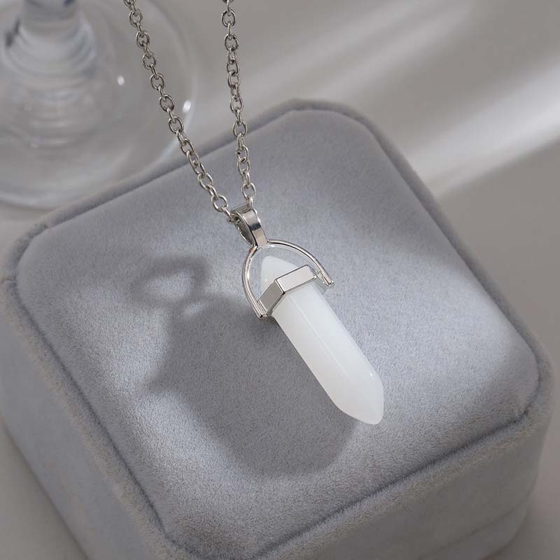 1 buc Piatră Naturală Luminoasă Cristal de Cuarț Opal Agate Coloană Hexagonală Pendul Lanțuri de Piele Coliere Farmecuri la Modă Pandantiv