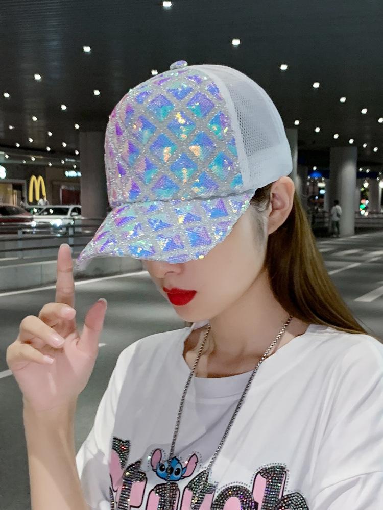 Hat Female Summer Tide Versatile Cap Curved Brim Sequined Mesh Hat Sunshade Sun Hat Internet Celebrity Baseball Cap
