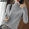 Herbst Frauen T-Shirt Wolle t-shirt Stricken Grundlegende Mode Korea Tops Tees Rollkragen Langarm Hause Tragen Lose Beiläufige