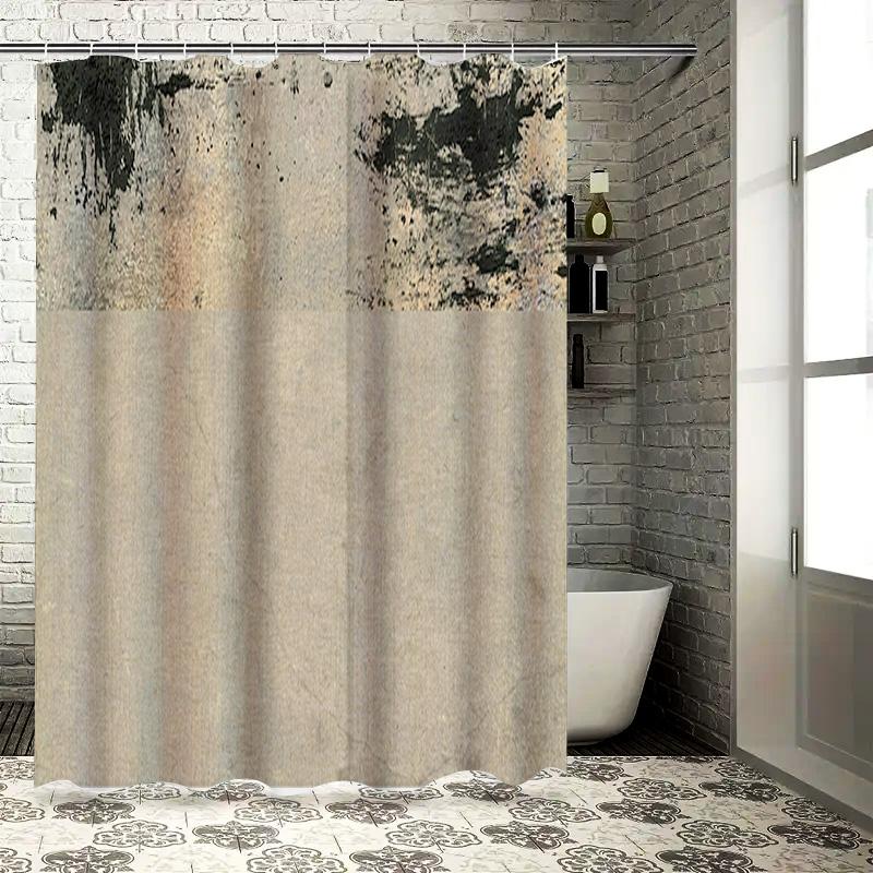 

Креативная Черно-Бежевая Шторка для Душа для Ванной Комнаты Рустикальный Текстурированный Дизайн Печатная Ткань Водонепроницаемый Коврик для Ванной Покрытие (L) 72 х 90x180cm