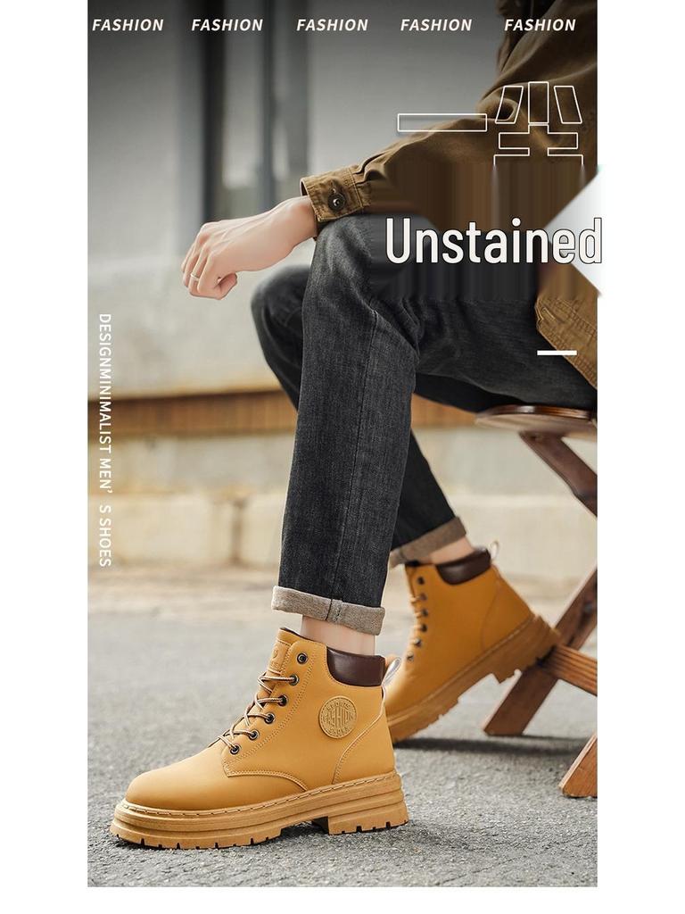 Velké žluté pánské voděodolné boty Martin nadměrné velikosti - Podzim/Zima Protiskluzová bezpečnostní pracovní obuv a turistické boty