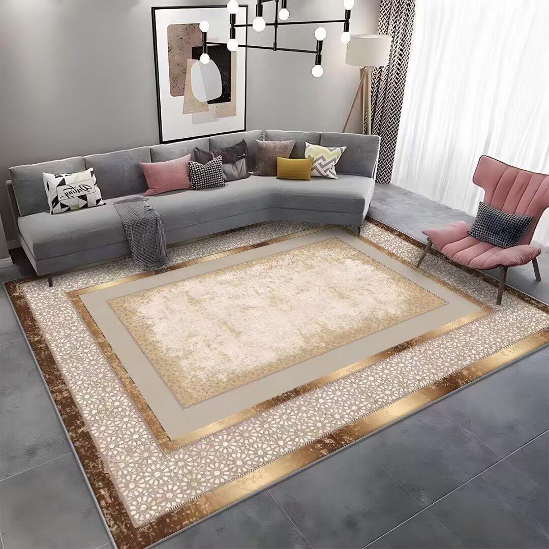 Luxe Gouden Vloerkleed voor Woonkamerdecoratie Huis Sofa Tafels Kleden Antislip Zacht Slaapkamer Tapijt Flanel Wasbare Mat Bedzijde 60*90cm