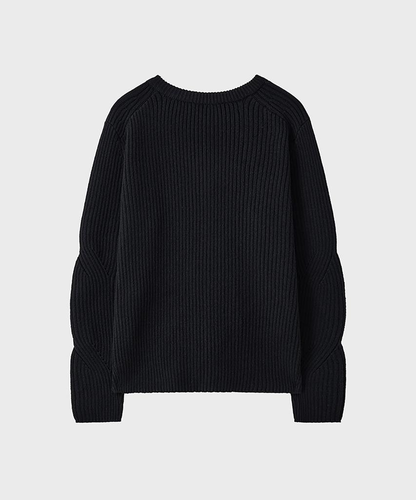 Noirer Wool Ribbed Zip-Up Cardigan (Black)