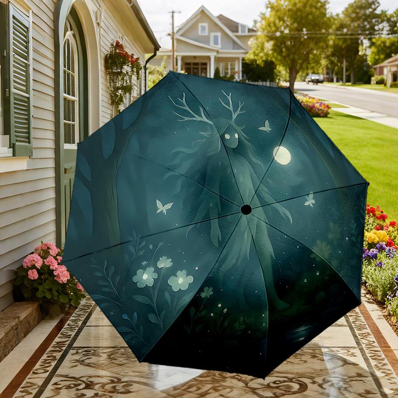 Enchanted Forest Moonlit Journey: A Mystical Umbrella with Automatic Opening & Closing, Perfect for Outdoor Adventures and Travel Accessories 180