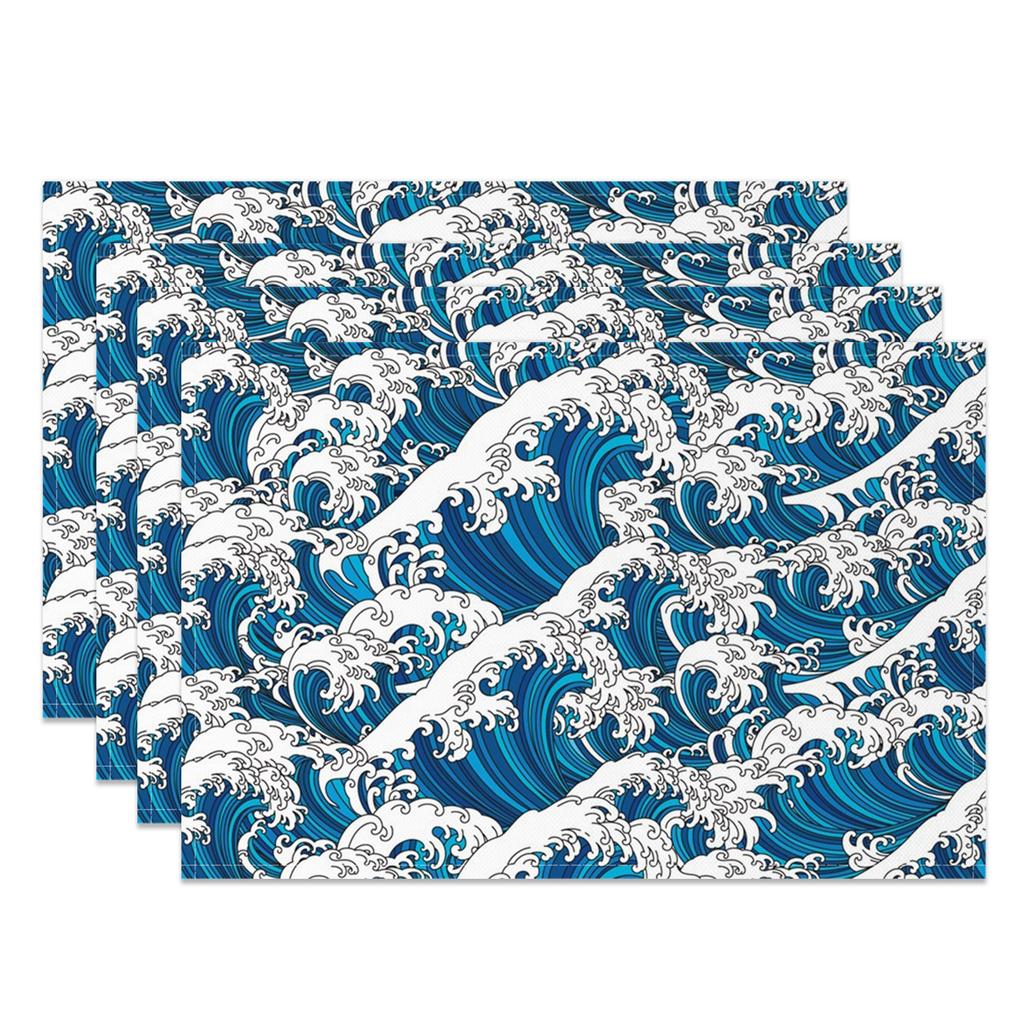 Chinese Blue White Cloud Table Mats Zen Style Cloud Motif Inspired Placemats Waterproof Heat Resistant Dining Decor for Kitchen